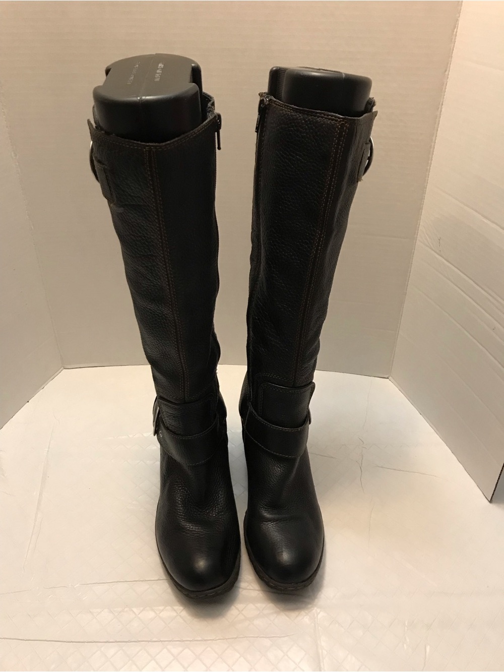 boc Black Over-the-Knee Leather Boots with Buckle Accent